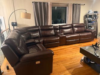 Brown Leather Sectional 3 Power Recliner