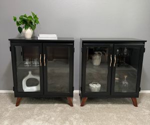 Pair of Refinished Bombay Company Glass Door Cabinets