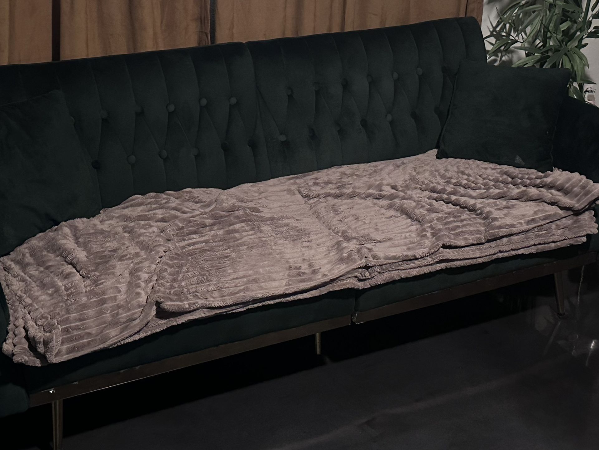 Green Velvet Futon W/Gold Accents