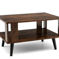 Compact Retro Mid Century Coffee Table With Open Storage Shelf