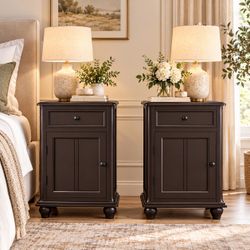 Set of 2 Espresso End Table with Solid Wood Legs, Side Table with USB Ports [NEW] * Already assembled*