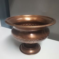 9.5" Copper Color Metal Footed Urn Vase Planter 