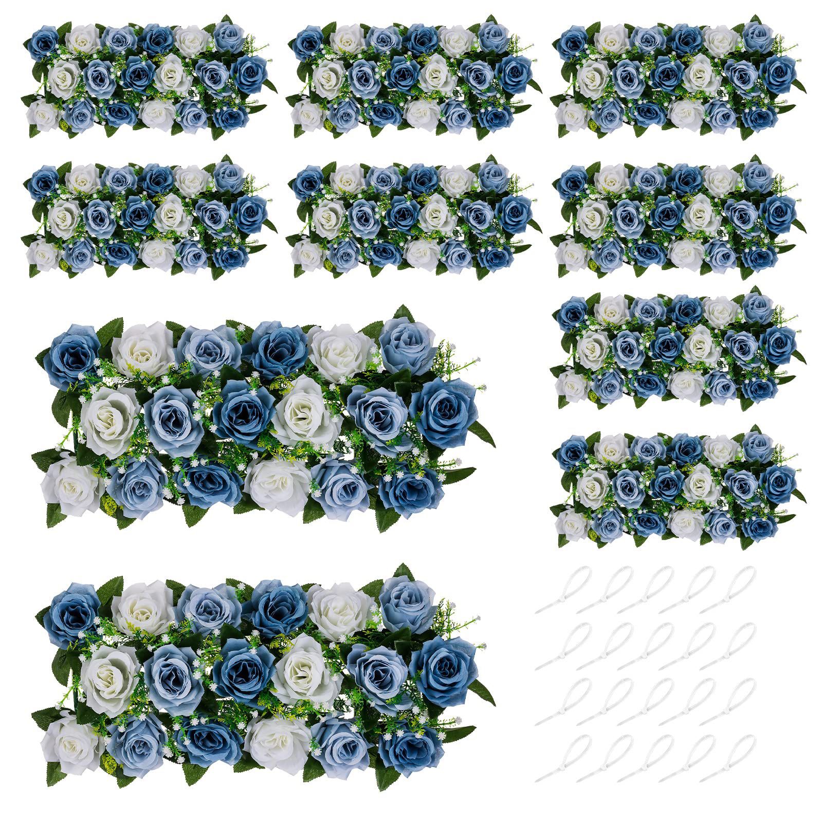NUPTIO Wedding Floral Centerpieces For Tables - 10 Pcs 19.6in Long Spring Flower Arrangements Artificial Centerpiece, Elegant Dusty Blue Fake Rose Flo