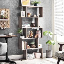 Wooden Bookcase, Display Shelf and Room Divider, Freestanding Decorative Storage Shelving, 5-Tier Bookshelf, Greige ULBC062M01 9.4D x 27.6W x 62.6H