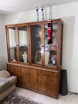 Large Solid Wood Glass Display Cabinet / China Hutch with Storage
