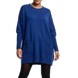 P. Luca Milano Oversized Royal Blue Knit Tunic Sweater L/XL Batwing Cable Pocket