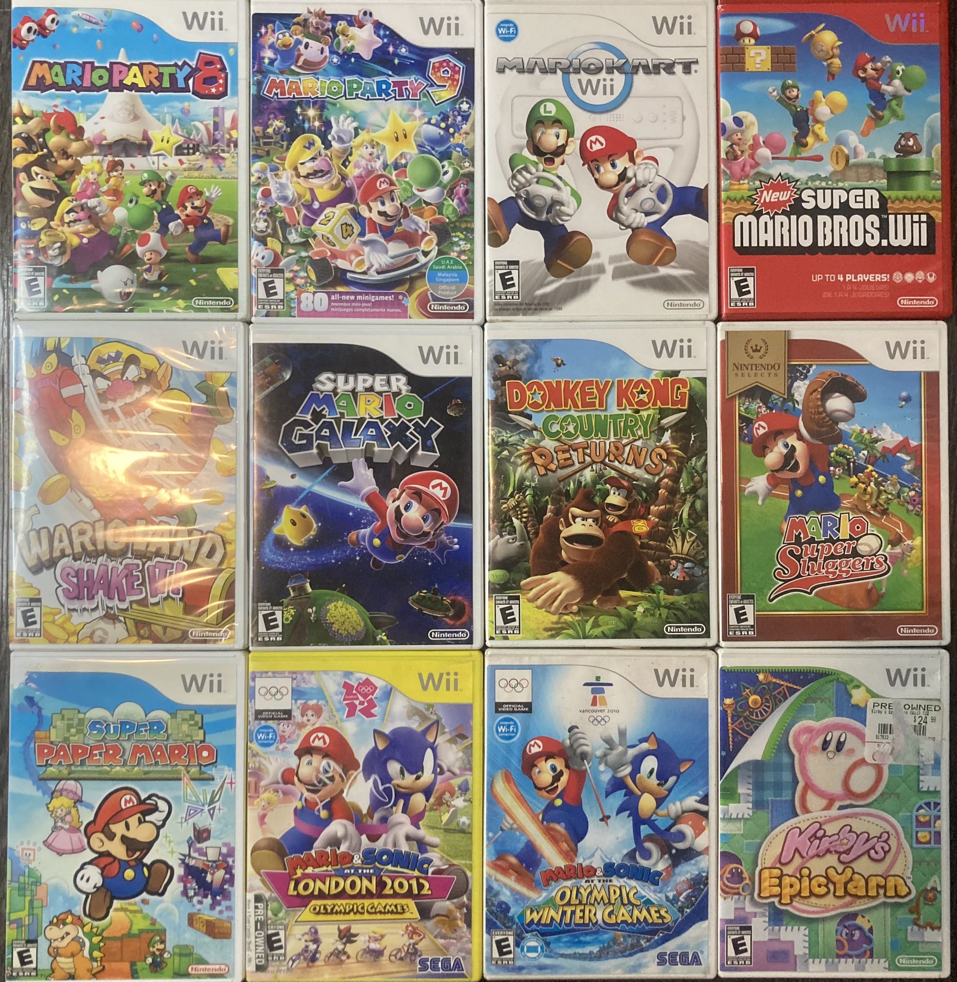 Wii Games Super Mario Bros + Mario Party 9 + Donkey Kong + Super Paper Mario + Mario And Sonic Olympics + Wii Sports + Kirby 