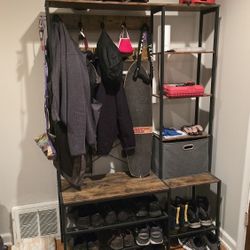 Black And Brown Hall Tree With Shoe Storage