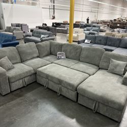 BRAND NEW SLEEPER SECTIONAL SOFA COUCH WITH PULLOUT SOFA BED STORAGE CHAISE