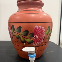 Hand Painted Terra Cotta Water Dispenser w Spigot