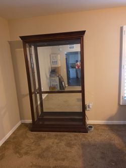 Large Wood and Glass Curio Display Cabinet
