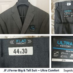 NEW JFerrar Big & Tall Charcoal Suit – 52L Jacket / 44x30 Pants – Ultra Comfort!
