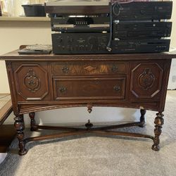 Vintage Wooden Sideboard with Audio Equipment