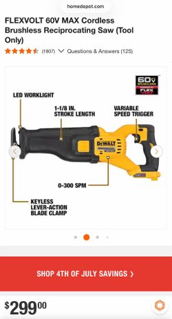 DeWALT FLEXVOLT 60V MAX Cordless Brushless Reciprocating Saw (Tool Only)