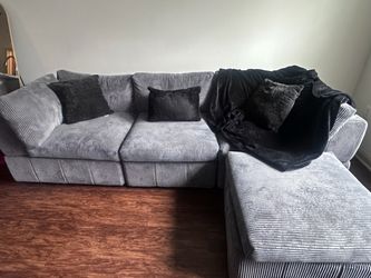 Large Gray Corduroy Sectional Sofa w/ Oversized Chaise – Pickup Only