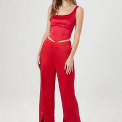 Like new condition Forever 21 Red Wide Leg flare pants size L  Chic red pants with wide flare leg design. Front slits, side zipper closure, flowy fabr