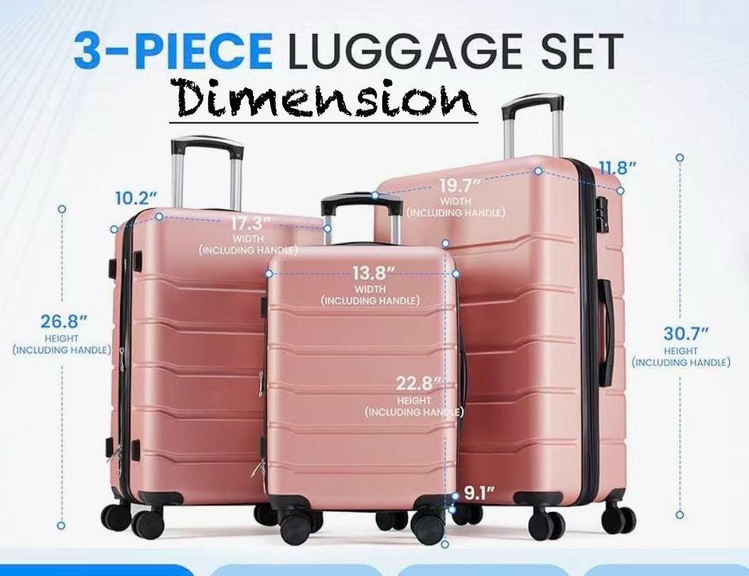 🥨3 PCs (Size:20/24/28inch) Luggage Sets ABS Hardshell Suitcase, Expandable Hardside Carry On with Spinner Wheels & TSA Lock, ABS Hard Shell Lightweig