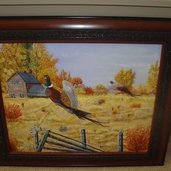 Original Framed Pheasant Oil Painting – Collectible W/HANGER 25x22