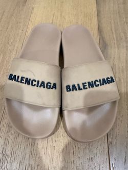Balenciaga Women’s Pool Logo Slides – Beige – Size 38 / US 8