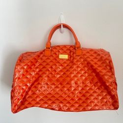 nicole miller duffel bag weekender bag orange quilted faux patent leather