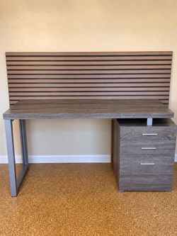 Gray Wood Desk with Drawers