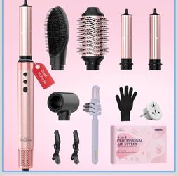 Brightup Estilizador de cabello de doble voltaje, 5 en 1, de alta velocidad, cepillo secador de aire caliente de 1400 W, iones negativos, botón de dis