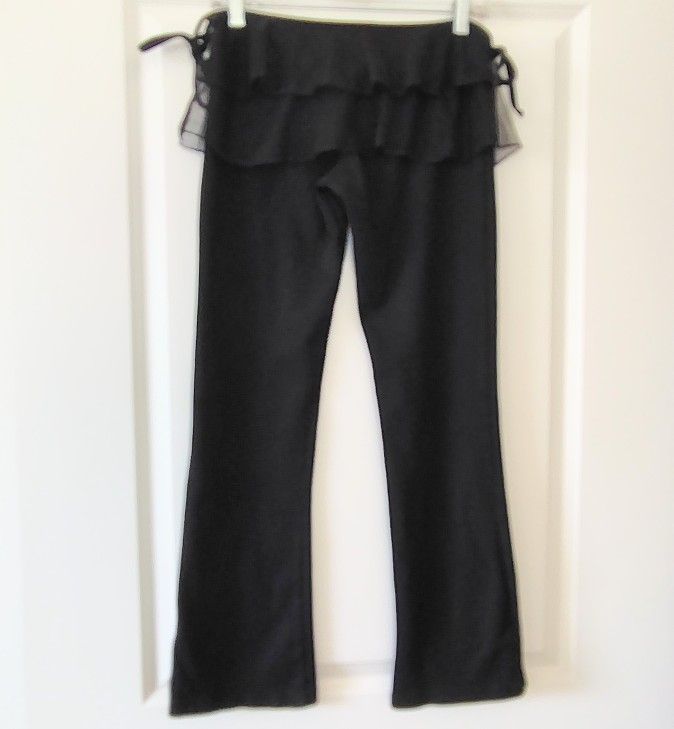 INSTANT ACTION Dance Pant-Leggings w/Ruffle-Waist Mesh Skirt and Side Ties