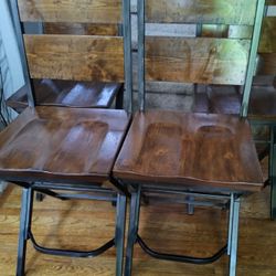 4 Countertop Wooden Chairs, Metal Frame, Foot holder 