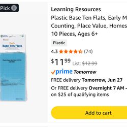 Learning Resources Plastic Base Ten Flats, Early Math, Counting, Place Value, Homeschool, 10 Pieces, Ages 6+