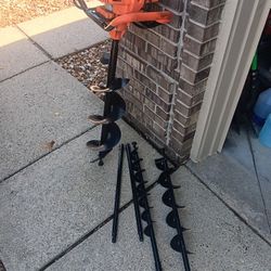 Rent this hole digger for $50 day $200 deposit. Three hole small to 8" sizes break it you bought it. Makes planting a lot easier and post hole digging