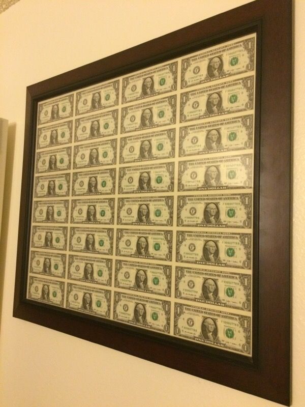 Frames uncut $1 bills -Money sheet art decoration