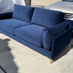 Brand new Blue Velvet Contemporary Style Sofa, Retails For Over $1800