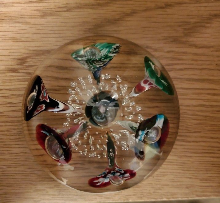 **PRICE DROP** Glass Paperweight With Flowers
