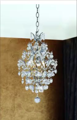 3-Light Chrome Pendant Light Fixture with Teardrop Shaped Crystal Beaded Shade