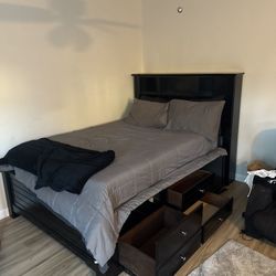 Full Storage Bed Frame w/ Drawers + Headboard