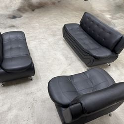Black Faux Leather 3-piece Sofa Set