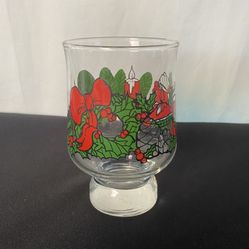 Vintage Libby Christmas Footed Tumbler Glass Wreath Holly Candle Bow Design Rare 