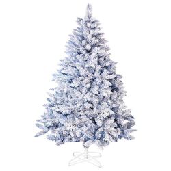 6 FT Snow BLUE Flocked Artificial Christmas Tree, Full Xmas Tree with 800 Automatically Expanding Branch Tips, Foldable Metal Stand and Hinged , Ho