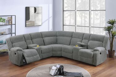 JUST IN!!! BEAUTIFUL SMOKE Corduroy Living Room Power Reclining Sectional $10 DOWN