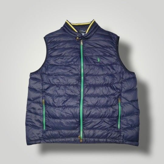 Polo Ralph RL Lauren Packable Full Zip Down Puffer Vest Men's 1XB Blue Pockets