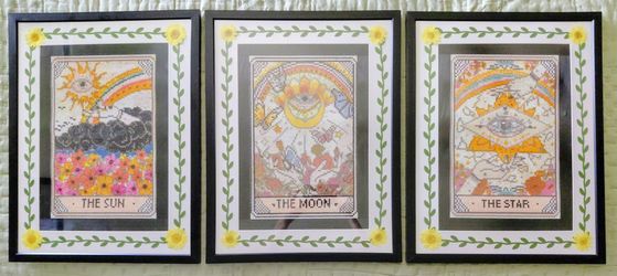 Set of 3 Tarot completed and framed Diamond paintings