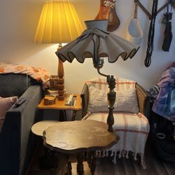 Antique Floor Lamp With Table / Magazine Rack 