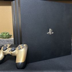 PS4-PlayStation 4 Pro 1TB Console + Black/Gold DualShock 4 Controller (Willing To Trade for Airpod Pros 2)
