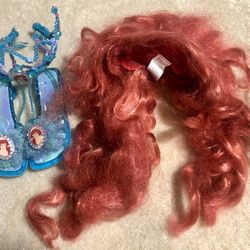Kids Disney Ariel wig, tiara and heels