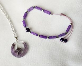 Amethyst Gem Necklace and Bracelet Set