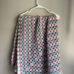 Handmade Afghan Baby Toddler Children’s Blanket 44 x 44 Pink Blue Green Granny