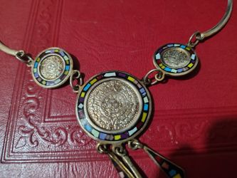 Sterling Silver Mexican Calendar Necklace and Earrings