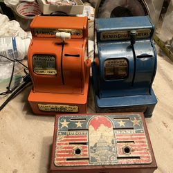 Vintage antique uncle Sam Coin register Bank toy nickels dimes quarters