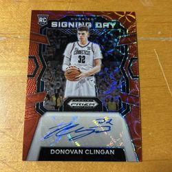 Donovan Clingan 2024 Panini Prizm Draft Picks Red Prizm Auto Signing Day Rookie Card