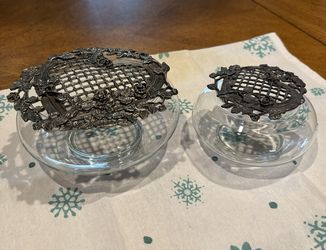 Matching Decorative Containers With Heart Motif Lids